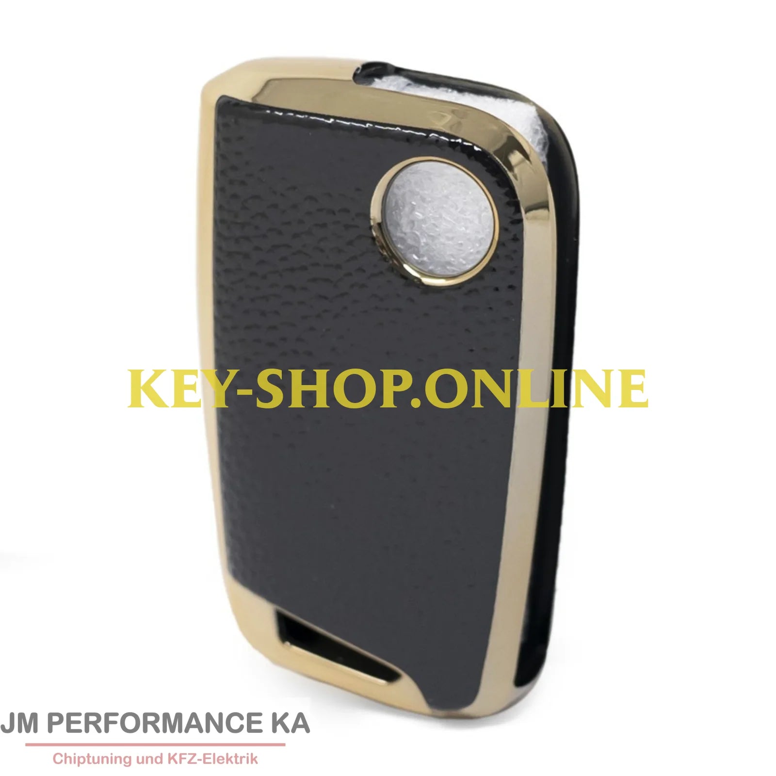 Nano Hochwertige Goldlederhülle für Volkswagen Klappschlüssel mit 3 Tasten schwarz Fahrzeugschlüssel