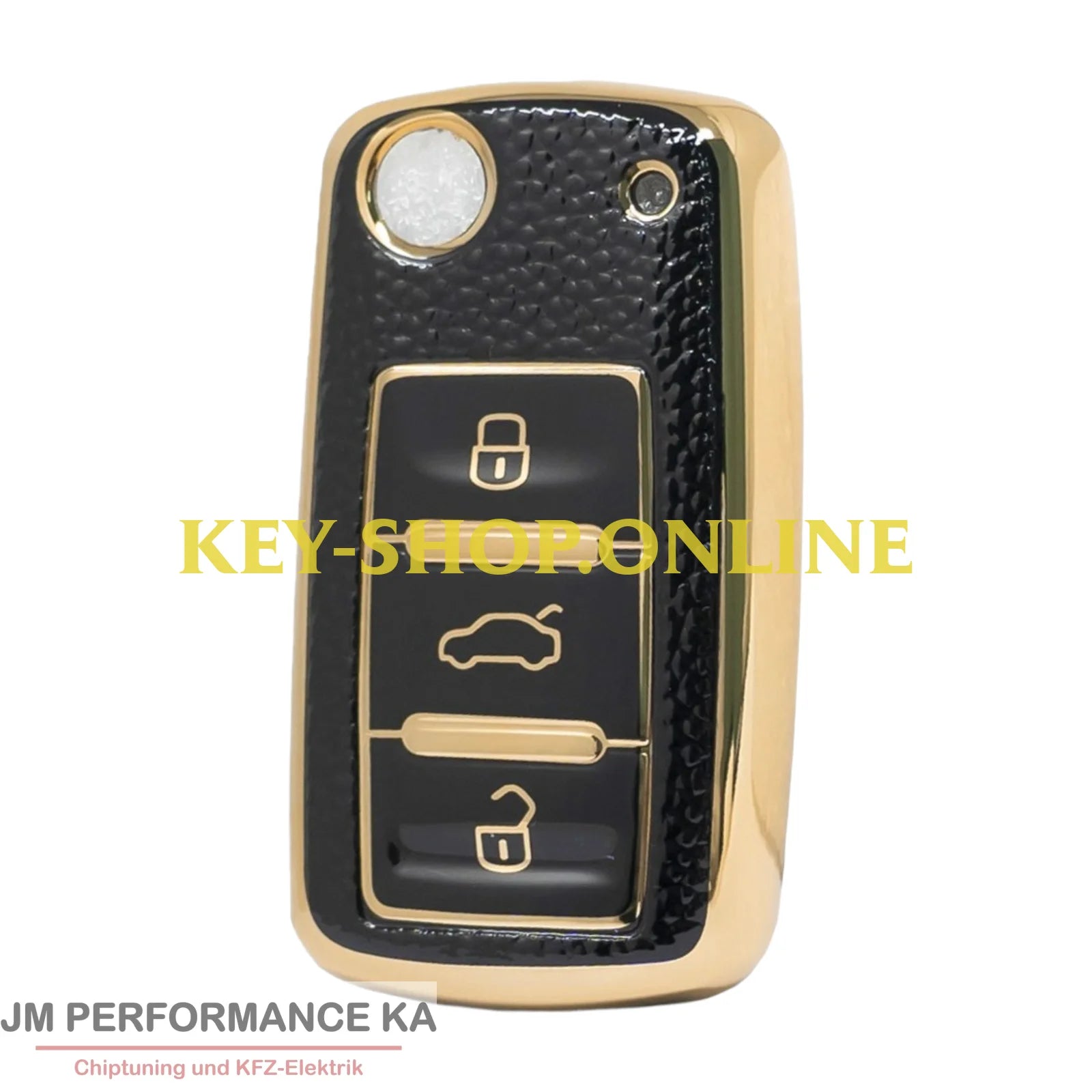 Nano Hochwertige Goldlederhülle für Volkswagen Klappschlüssel mit 3 Tasten schwarz Fahrzeugschlüssel