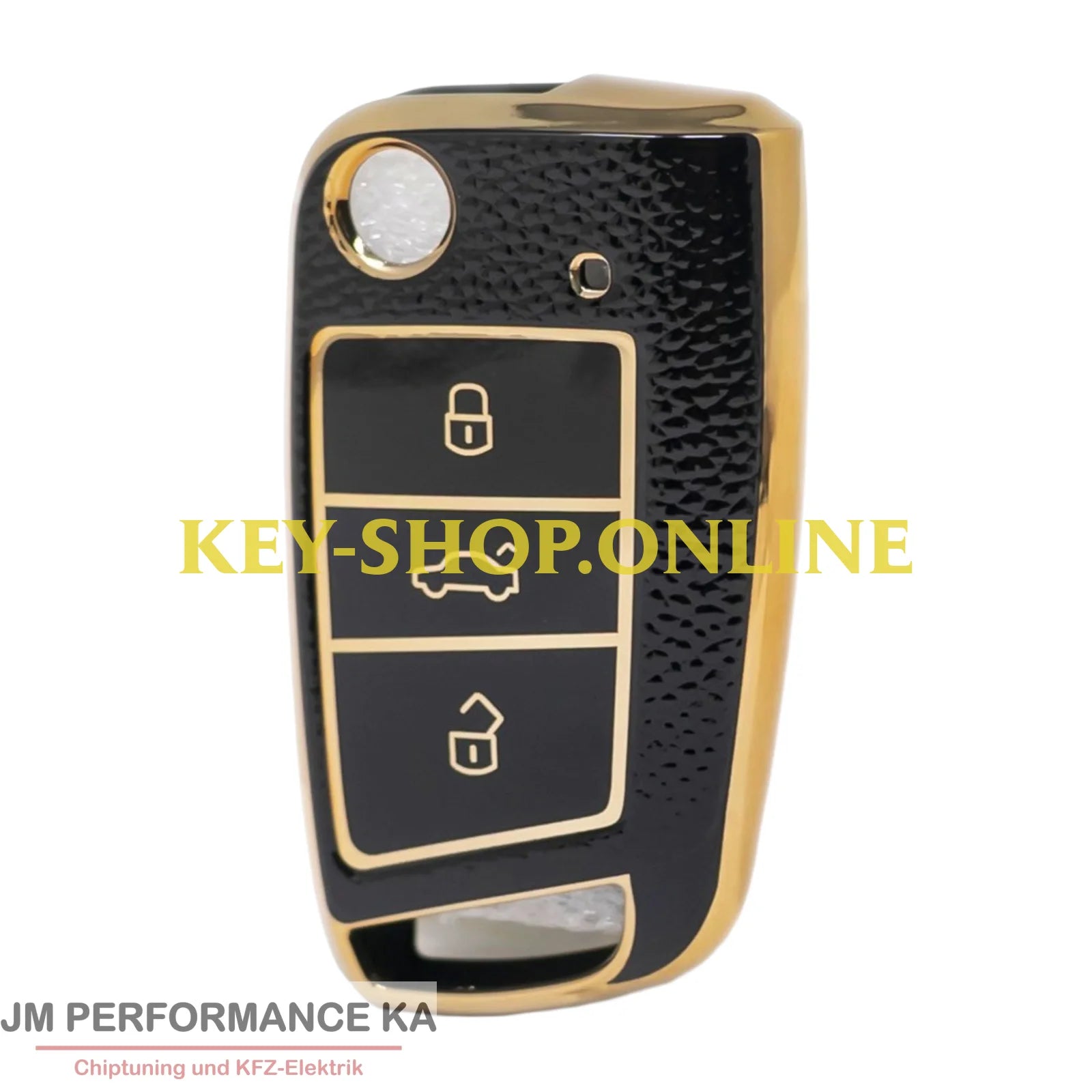 Nano Hochwertige Goldlederhülle für Volkswagen Klappschlüssel mit 3 Tasten schwarz Fahrzeugschlüssel