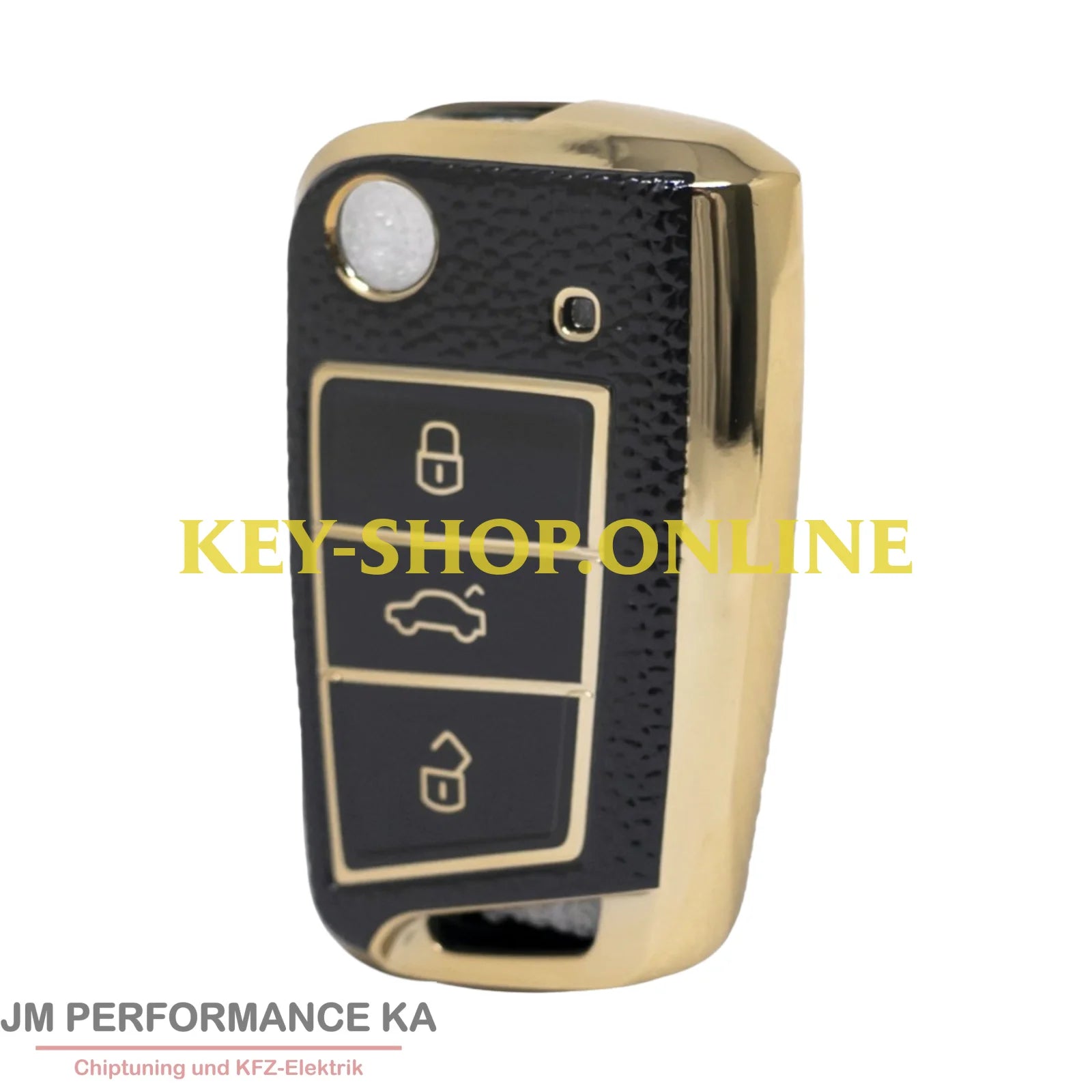 Nano Hochwertige Goldlederhülle für Volkswagen Klappschlüssel mit 3 Tasten schwarz Fahrzeugschlüssel