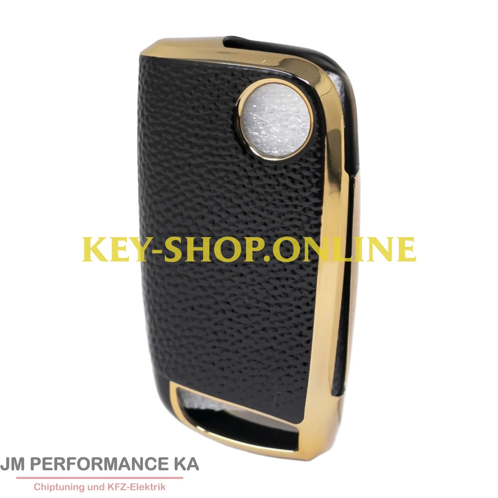 Nano Hochwertige Goldlederhülle für Volkswagen Klappschlüssel mit 3 Tasten schwarz Fahrzeugschlüssel