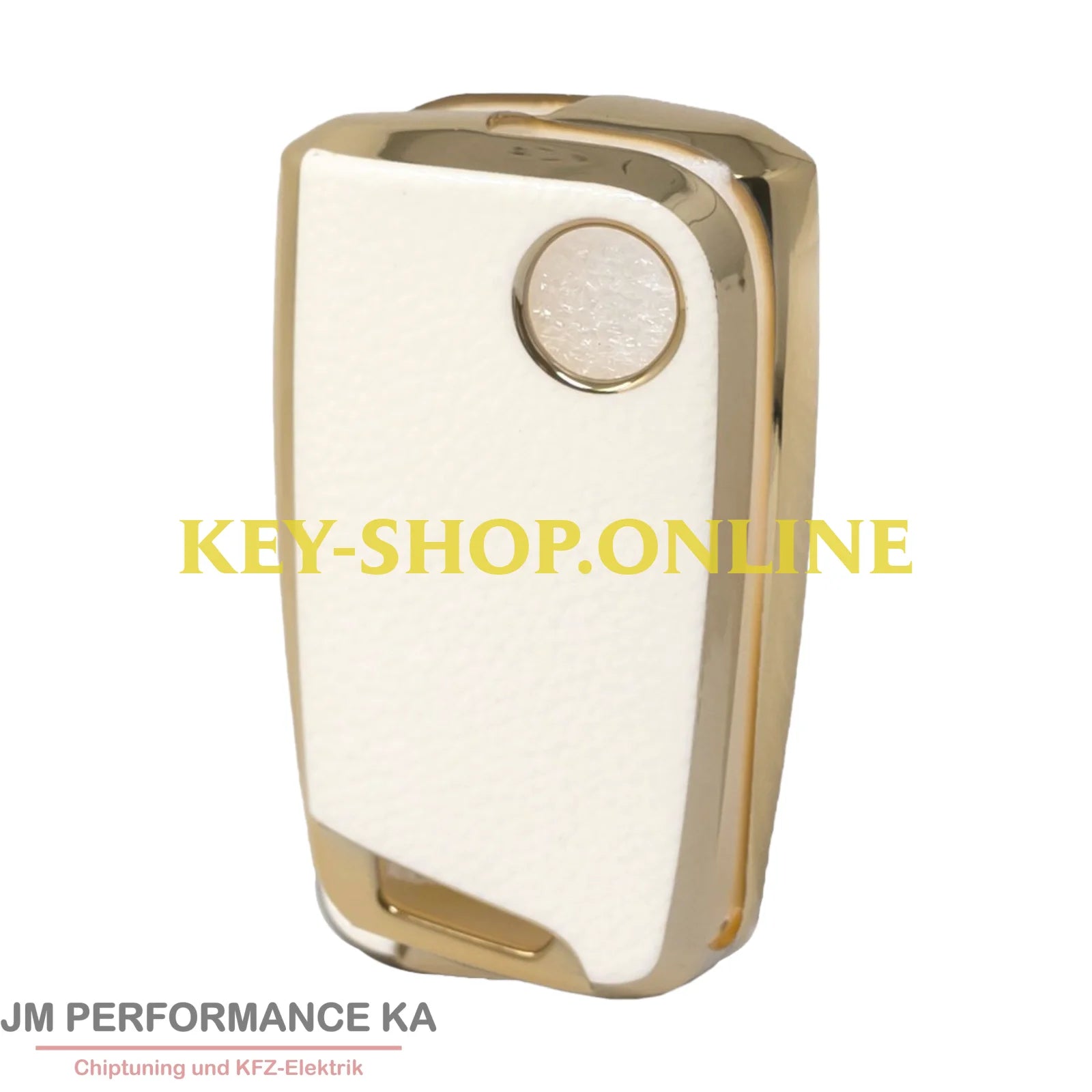 Nano Hochwertige Goldlederhülle für Volkswagen Klappschlüssel mit 3 Tasten weiss Fahrzeugschlüssel