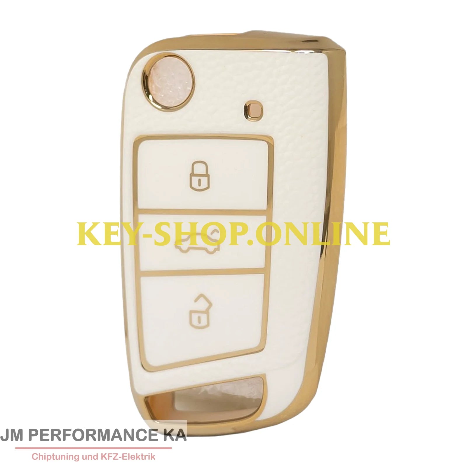 Nano Hochwertige Goldlederhülle für Volkswagen Klappschlüssel mit 3 Tasten weiß Fahrzeugschlüssel