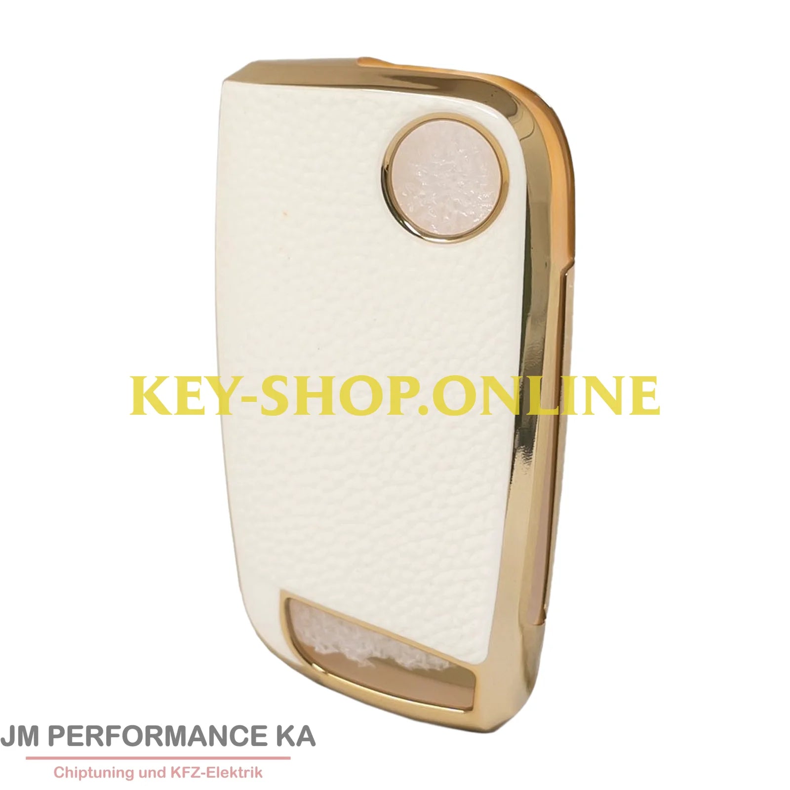 Nano Hochwertige Goldlederhülle für Volkswagen Klappschlüssel mit 3 Tasten weiß Fahrzeugschlüssel