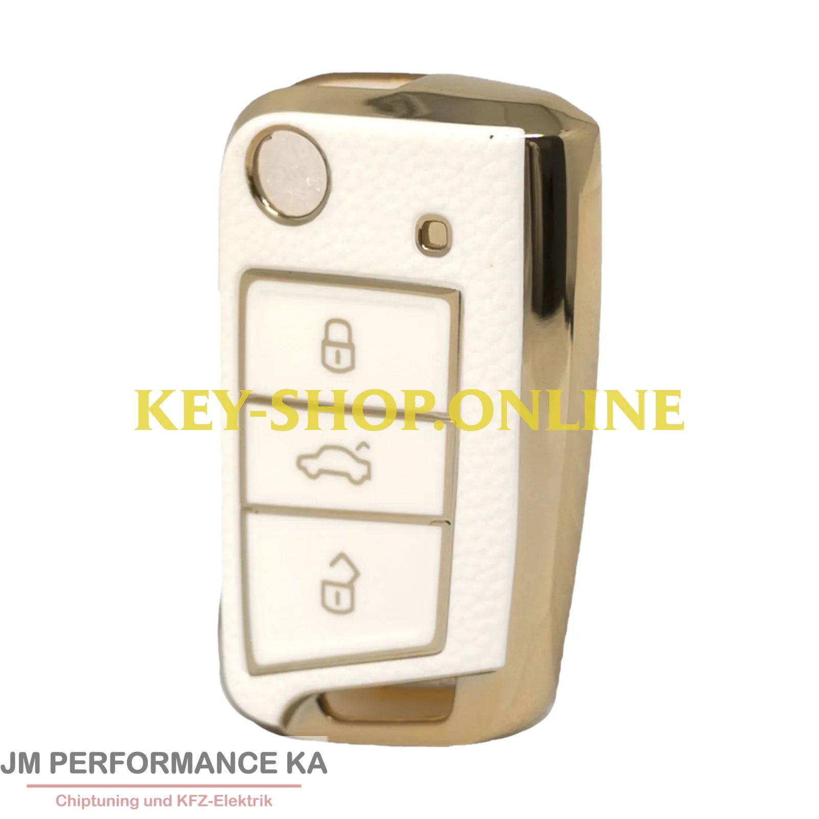 Nano Hochwertige Goldlederhülle für Volkswagen Klappschlüssel mit 3 Tasten weiss Fahrzeugschlüssel