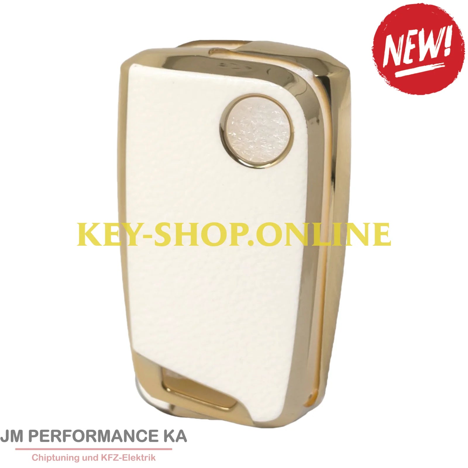Nano Hochwertige Goldlederhülle für Volkswagen Klappschlüssel mit 3 Tasten weiss Fahrzeugschlüssel
