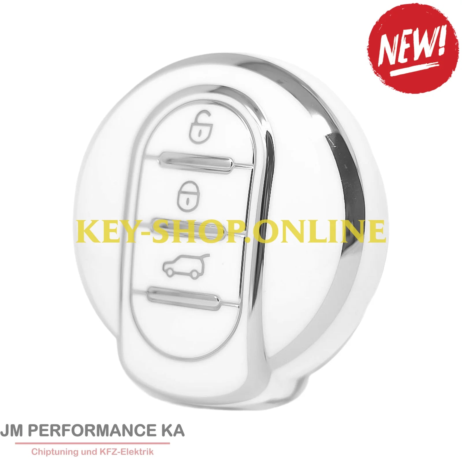 Nano Hochwertige Lederhülle für Mini mit 3 Tasten weiß silber Fahrzeugschlüssel