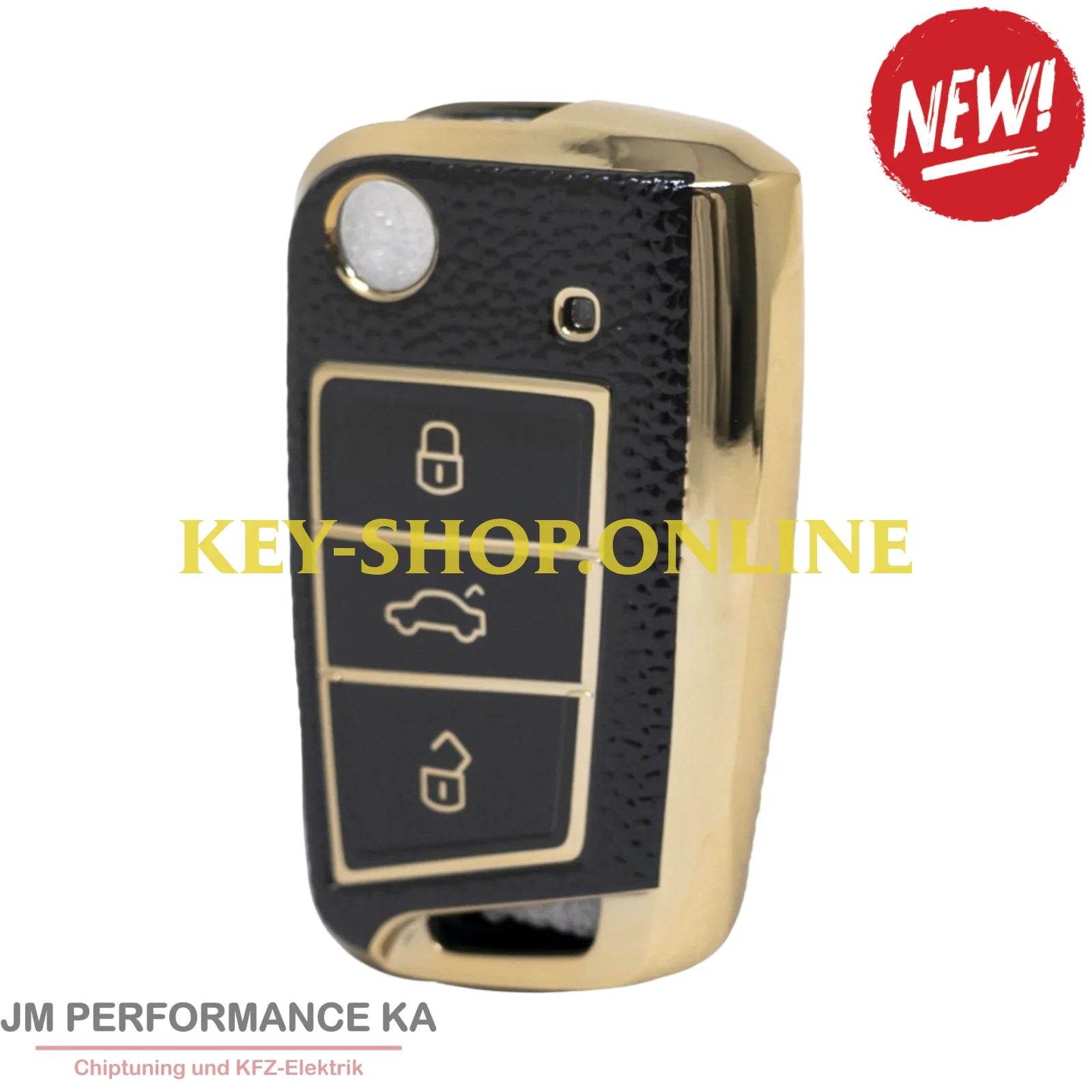 Nano Hochwertige Goldlederhülle für Volkswagen Klappschlüssel mit 3 Tasten schwarz Fahrzeugschlüssel