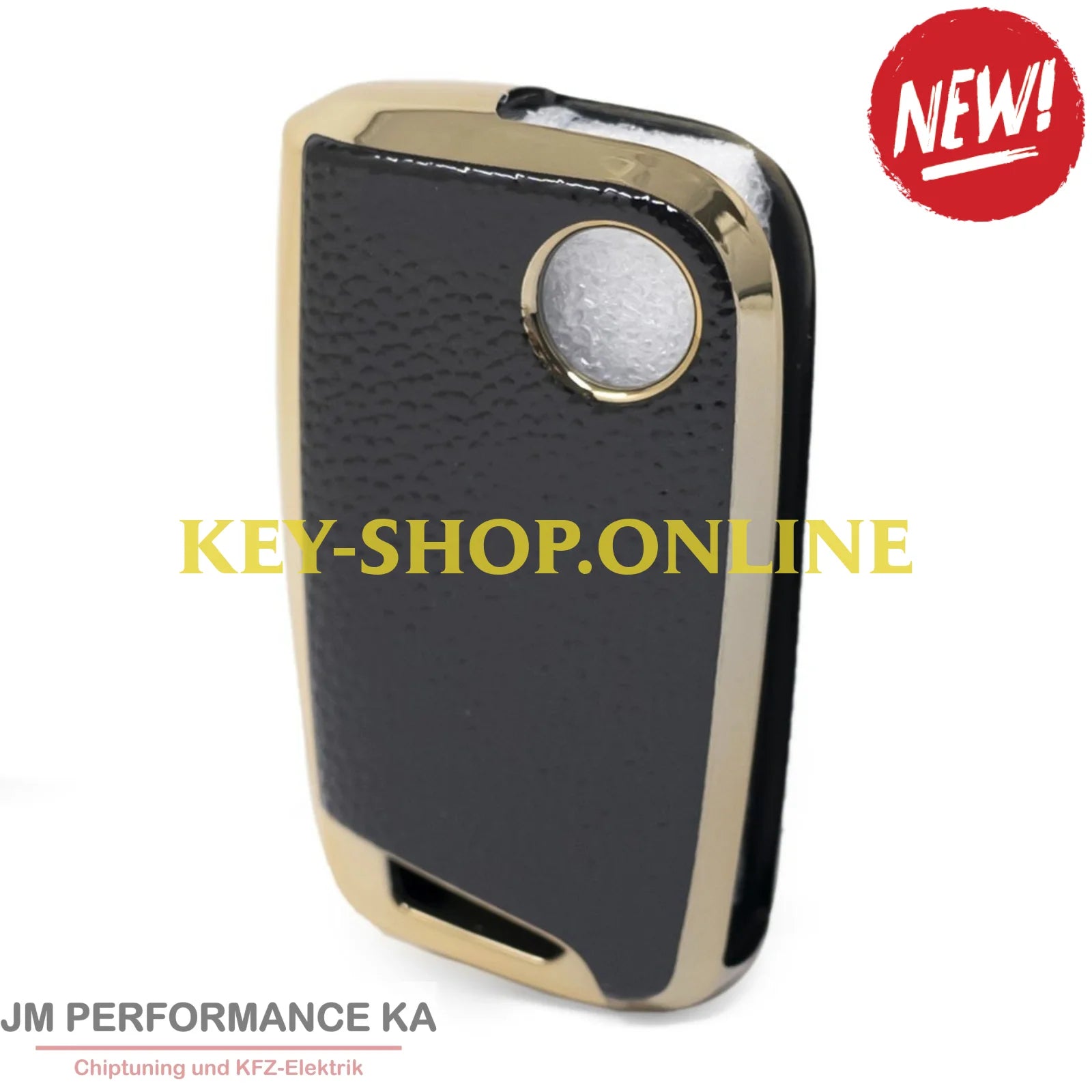 Nano Hochwertige Goldlederhülle für Volkswagen Klappschlüssel mit 3 Tasten schwarz Fahrzeugschlüssel