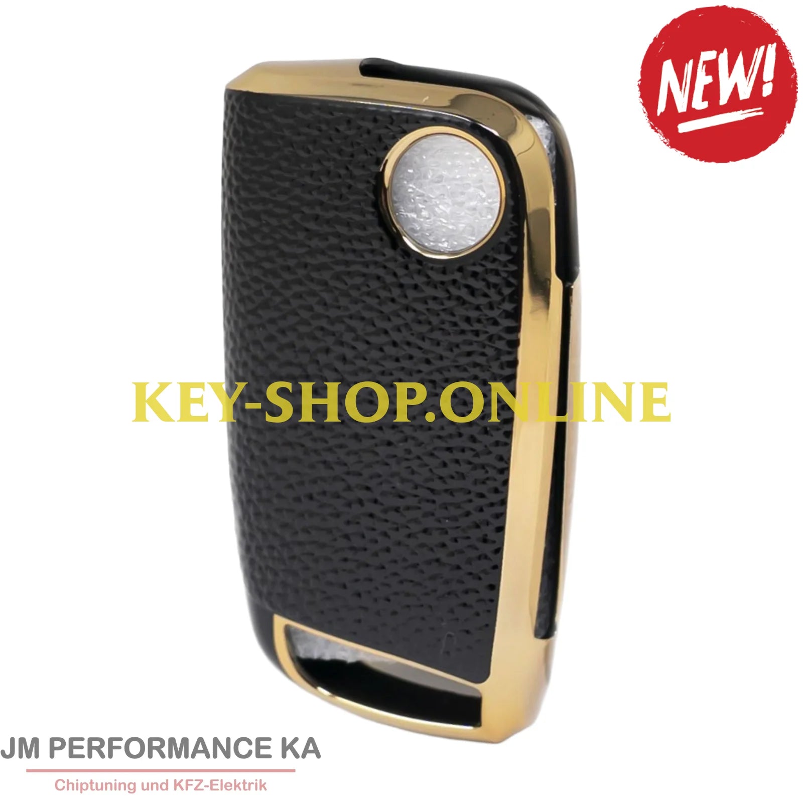 Nano Hochwertige Goldlederhülle für Volkswagen Klappschlüssel mit 3 Tasten schwarz Fahrzeugschlüssel