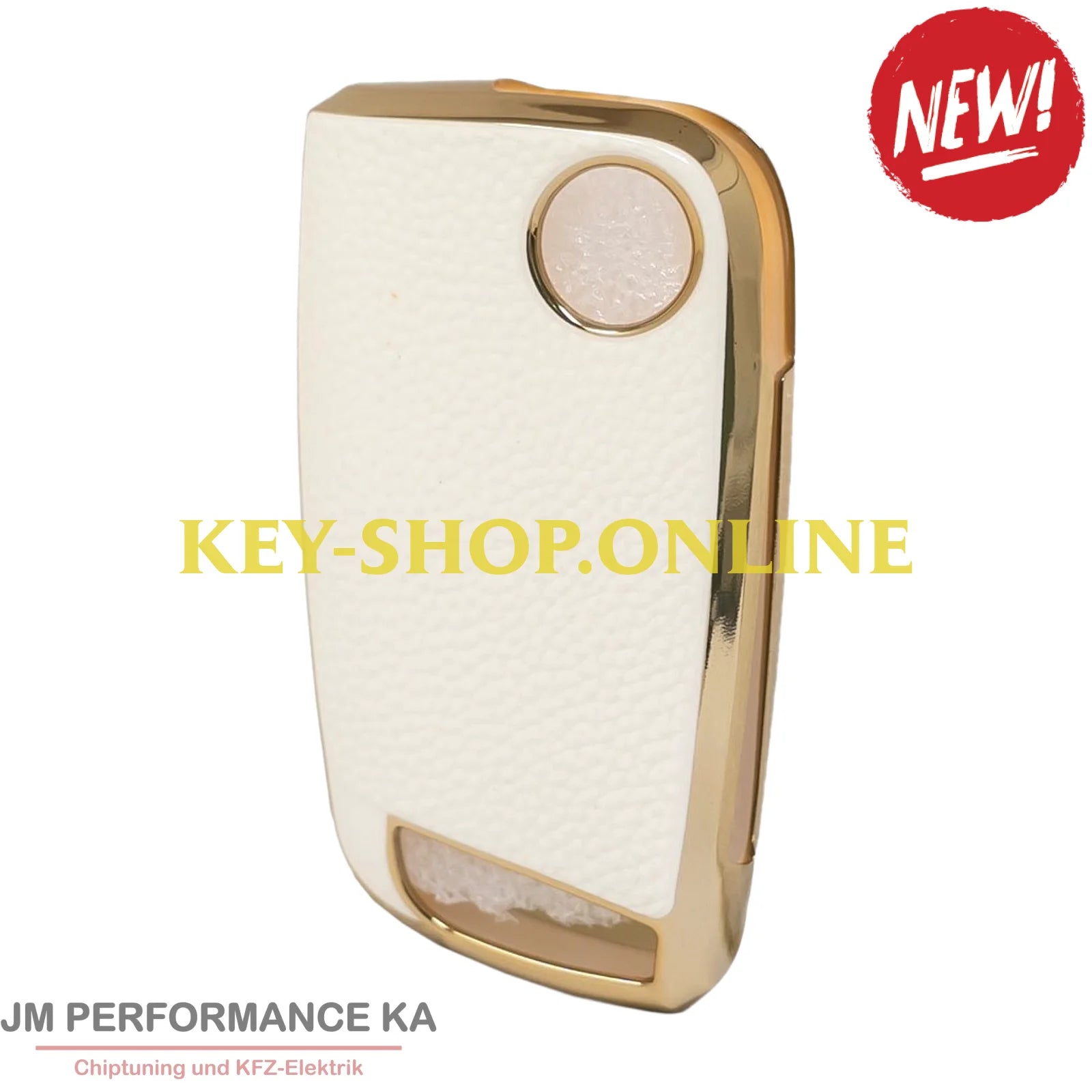 Nano Hochwertige Goldlederhülle für Volkswagen Klappschlüssel mit 3 Tasten weiß Fahrzeugschlüssel